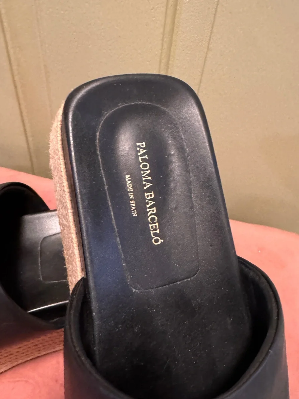 Paloma Barceló Black Leather Platform Espadrille Slides